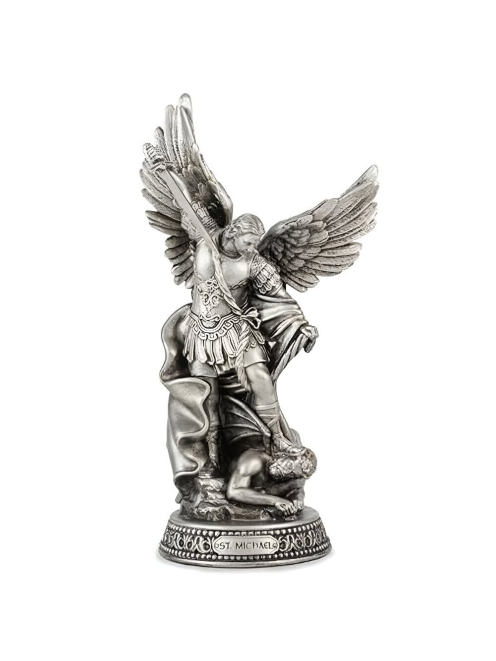 8" H Saint Michael Statue Painted in Dark Silver Finish,St. Michael